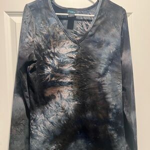 Rue21 Women's Long Sleeve Tie-Dye Top - Black and Blue